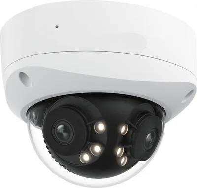 Image de Caméra de surveillance extérieure - Caméra PoE à double objectif de 16 MP et 180 degrés, avec vision nocturne couleur - Blanche