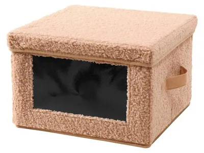 Image de CALICOSY - Boîte rangement tissu bouclette beige avec fenêtre - L40 cm