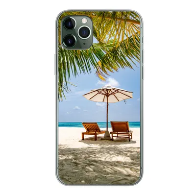 Produktbild von MuchoWow® Handyhülle Schutzhülle Hülle für iPhone 11 Pro Max Strandkorb - Sonnenschirm - Palme Silikon Softcase Handy Hülle - Schutz