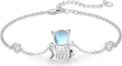 Image de TRISHULA 925 Bracelet en argent sterling pour chats Pierre de lune 7 pouces + 2 pouces
