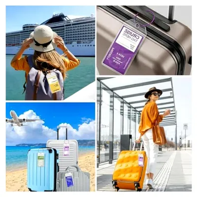 Produktbild von Gepäckanhänger-Set für Kreuzfahrten, 4 Anhänger und 2 Lanyards, Wasserfeste transparente Anhänger mit Metallband, Robuste Kofferschilder für Aida TUI Mein Schiff