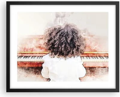 Produktbild von Gerahmtes Poster - Schwarzer Rahmen - Kind Klavier Aquarell - 50x40 cm - Wand Bild - Wanddeko - Wandbilder - Kunstposter - Wandposter - Bilderrahmen - Bilder - Kunstdruck - P2BAA50x40-4702