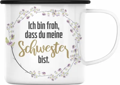 Produktbild von Trendation - Beste Schwester Emaille Tasse Spruch Geschenkidee Geburtstag Schwester von Schwester (Schwarz)