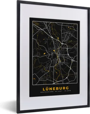 Produktbild von MuchoWow® Gerahmtes Poster Gold - Deutschland - Karte - Stadtplan - Lüneburg 30x40 cm - Poster mit Schwarzem Bilderrahmen Wandposter Rahmen Foto Bilder - Wandposter Schlafzimmer