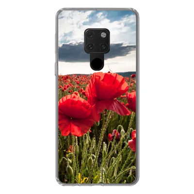 Produktbild von MuchoWow® Handyhülle Schutzhülle Hülle für Huawei P40 Lite Mohnblumen vor einem dramatischen, stürmischen Himmel Silikon Softcase Handy Hülle - Handy