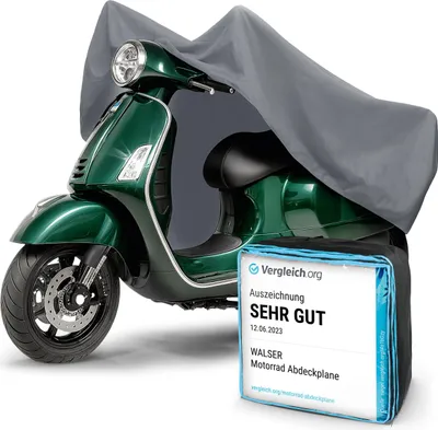 Produktbild von WALSER Motorrad Abdeckplane M, Abdeckplane wasserdicht, Vespa Abdeckplane aus robustem PVC, Outdoor Motorrad Plane, Motorrad Zubehör, Abdeckplane Motorrad grau 215x95x120 cm