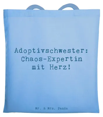 Produktbild von Mr. & Mrs. Panda Beutel Spruch Adoptivschwester Chaos - Sky Blue - Geschenk, Tote Bag, Humor, Familienmitglieder, Jutebeutel, Geschwisterliebe, Familie, Uni Tasche