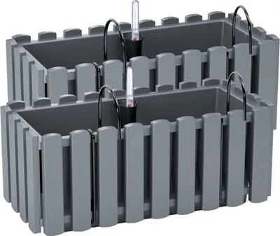 Produktbild von 2x Blumenkasten 40 cm Blumentopf mit Halterungen Pflanztopf Wasserstandsanzeiger Balkonkasten Pflanzkästen Grau