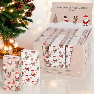 Productafbeelding van Papierzakdoeken 3-laags - 36 Verpakkingen - Wit Bedrukt - Cadeau voor Kerstmis - Knutselgeschenk - Zacht en Praktisch - Zakdoeken