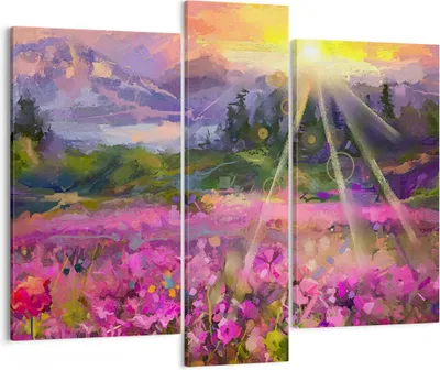 Produktbild von Bild auf Leinwand - Leinwandbild - Berge Blumen Blumen - 95x80cm - Wand Bild - Wanddeko - Wandbilder - Leinwanddruck - Bilder - Kunstdruck - Wanddekoration - Leinwand bilder - Wandkunst - CB95x80-4029
