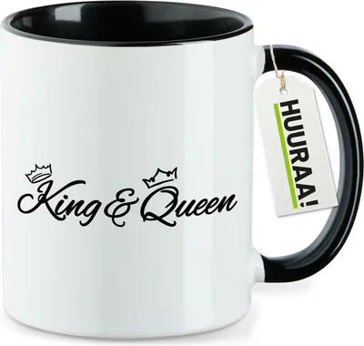 Produktbild von Huuraa Kaffeetasse King & Queen Krone 330ml Schwarz Keramik Kaffeebecher Geschenkidee
