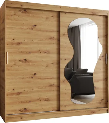 Produktbild von MEBLE KRYSPOL ULTRA 200 Kleiderschrank mit zwei Schiebetüren für Schlafzimmer – moderner Aufbewahrungsschrank mit Kleiderstange und Regalen – 200x200x62cm - Artisan