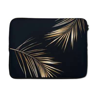 Produktbild von MuchoWow® Laptop Hülle 15 Zoll Blätter - Pflanzen - Gold - Schwarz - Luxus Laptoptasche - Laptoptasche - Sleeve - Rundum-Schutz