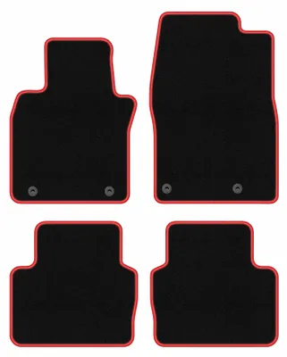 Zdjęcie produktu dla Dywaniki samochodowe welurowe CARLUX-RED do: Mazda 3 IV (2019-, hatchback, sedan) czarne z czerwonym obszyciem, z mocowaniami