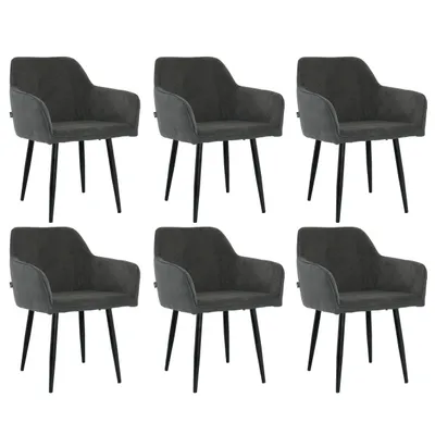 Produktbild von Lina® Tony Esszimmerstühle, 6er Set, Samt, Schwarz - Küchenstuhl, Wohnzimmerstuhl, Design Stuhl mit Armlehnen - Samt Stühle Esszimmer mit schwarzen Metallbeinen