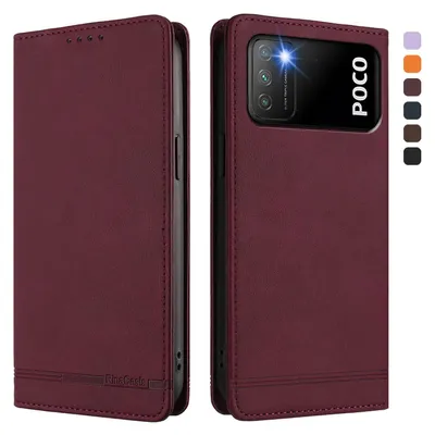 Produktbild von Hülle für Xiaomi Poco M3, Retro Kunstleder Ständer Klapphülle mit Kartenfächer und Magnetische Rot