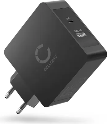 Produktbild von CELLONIC 2 Fach USB Ladegerät für Handy Smartphone Tablet mit USB PD Power Delivery 57W - 5.4A Schnellladegerät Mehrfachstecker USB Netzteil Ladeadapter Steckdose Netzstecker USB Charger Ladestecker