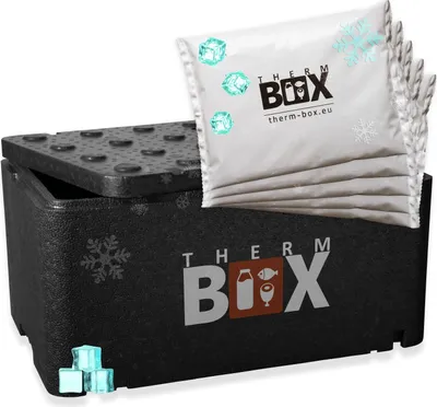 Produktbild von THERM BOX Profi Styroporbox GN1 mit 5x Kühlakku für Kühlbox Set 46,45L Innen: 54x34x24cm Transportbox Wiederverwendbar