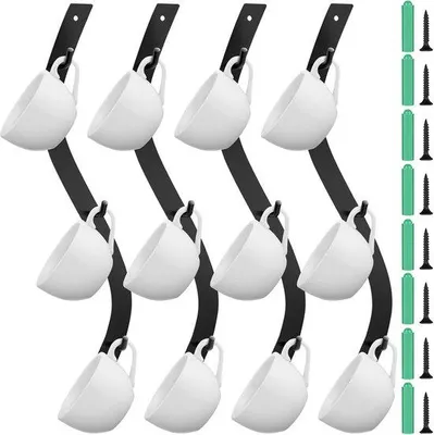 Produktbild von Famanu Wandmontierter Kaffeetassenhalter – Set von 4 mit 12 S-Haken – Metallhalter für Kaffeebar