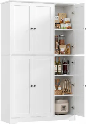 Produktbild von Küchenschrank, 180 cm Mehrzweckschrank Vorratsschrank, Buffetschrank mit 6 Türen und verstellbaren Einlegeböden, Allzweckschrank für Küche Wohnzimmer Eingangsbereich, 180x106x37 cm, weiß