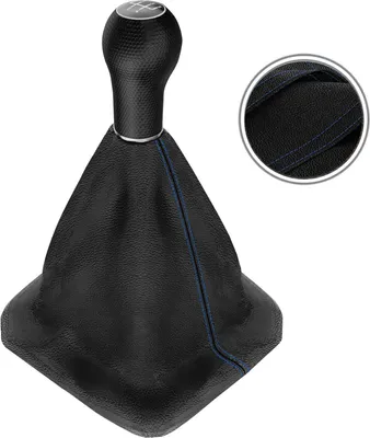 Produktbild von Schaltsack Schaltknauf Echtleder Naht blau für VW Golf 2 3 4 Cabrio Polo 6n Passat 35i 12mm 5 Gang Kappe mit Chromring