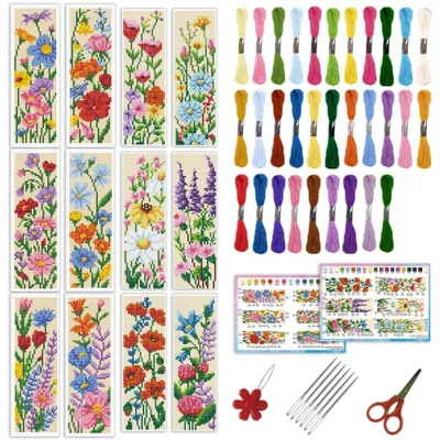 Productafbeelding van Omgoods - 12-delige Set Bloemen Borduurmarkeerders voor Beginners