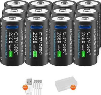 Obrázek produktu pro Nabíjecí baterie CR123A, nabíjení přes USB typu C, vysoká kapacita, 12 ks baterií