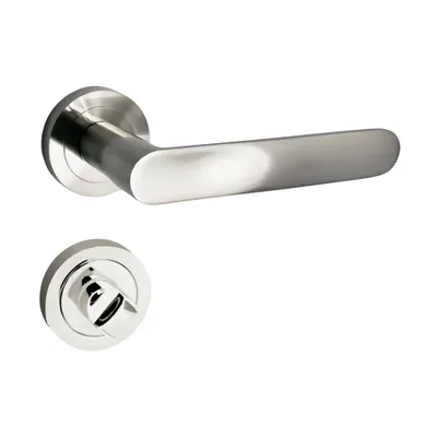 Produktbild von Domino Türgriff OVAL-R M9 Drückergarnitur WC Badezimmer Set Rund-Rosette Türbeschlag für Badezimmertüren Set WC Rosetten-Garnitur Aluminium Nickel