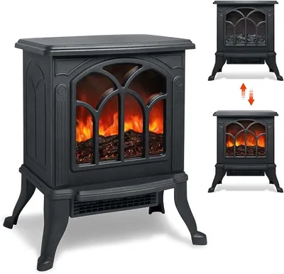 Productafbeelding van Elektrische kachel met verwarming en kaminvuureffect. Verwarming, elektrisch, LED-kaminvuureffect, kachel, 750W / 1500W, elektrische verwarming, kachel met vlammensimulatie, verwarming voor woonkamer, eetkamer, slaapkamer