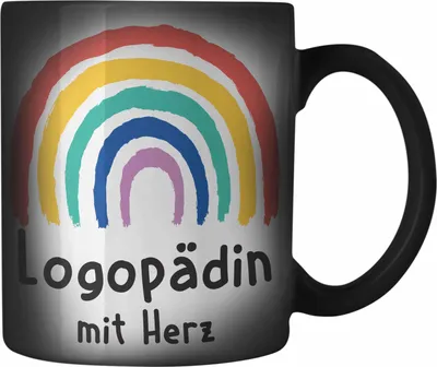 Produktbild von Trendation - Logopädin mit Herz Farbwechsel Zauber-Tasse Danke Geschenk mit Spruch Karabiner Farbwechsel Zauber-Tasse Edelstahl Zubehör Dankeschön (Schwarz)
