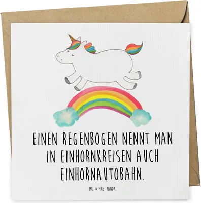 Produktbild von Mr. & Mrs. Panda Klappkarte Einhorn Regenbogen - Weiß - Geschenk, Erwachsenwerden, anlasskarte, Unicorn, Glitzer, faltkarte, doppelkarte, Glückwunschkarte, Einhornpower