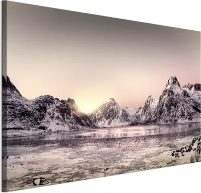 Produktbild von LUMASOUL Leinwand Bilder 90x60 cm, Leinwandbild Berglandschaft Motiv, Wandbilder Holzrahmen und Webstuhl Wohnzimmer und Schlafzimmer, 1 teilig