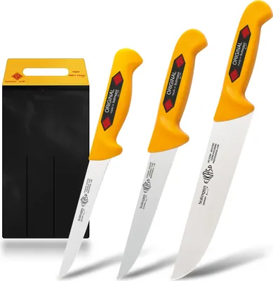Produktbild von EIKASO Solingen Germany Metzgermesser Set Schlachtermesser-Set 3-Teilig Profi Messerset aus Molybdänstahl 1.4116 eisgehärtet mit rutschfestem Griff