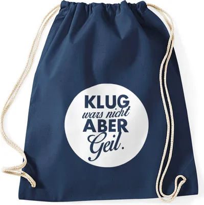 Produktbild von Cooler Turnbeutel mit Spruch Klug wars nicht aber geil Hipster Beutel Moonworks® navy unisize
