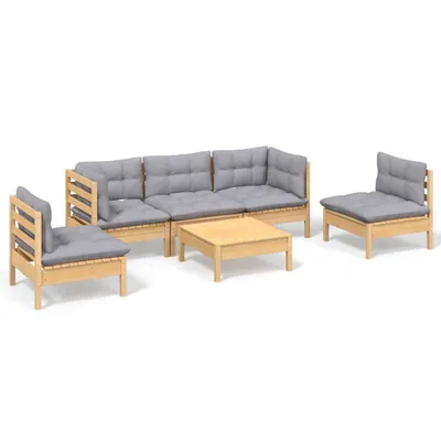 Produktbild von vidaXL 6-tlg. Garten-Lounge-Set mit Grauen Kissen Kiefer Massivholz