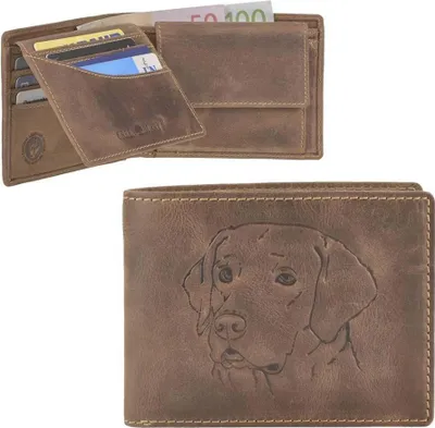 Produktbild von Greenburry Geldbörse Herren Leder braun antik Vintage mit Hund Motiv Prägung Portemonnaie 12,5 x 9,5cm