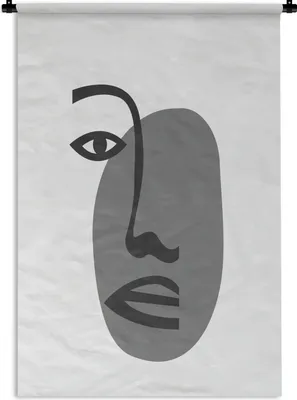 Produktbild von MuchoWow® Wandteppich Wandbehang Gesicht - Strichzeichnung - Schwarz - Weiß 90x135 cm Tapisserie Dekoration Wandtuch - Baumwolle - Wandskulptur