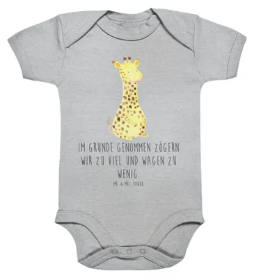 Produktbild von Mr. & Mrs. Panda overall baby Giraffe Zufrieden 3. - 6. Monat - Heather Grey - Geschenk, Babystrampler, Kurzarmbody, Afrika, Strampler, Babybody, Glück, Abenteuer