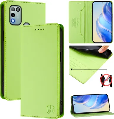 Produktbild von Lederhülle für Infinix Hot 9 Play/Hot 10 Play/Hot 11 Play Hülle Flip Brieftasche Kartenfächern Ständer Schutzhülle Grün