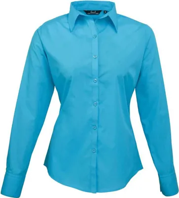 Image de Premier Workwear , Chemisier à manches longues en popeline pour femmes , Turquoise , 42 (L/14)