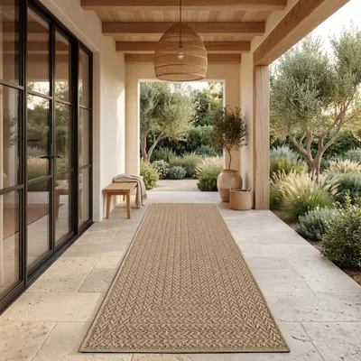 Produktbild von Paco Home Outdoor Teppich Wetterfest Balkon Wohnzimmer Boho Geometrisch Sisal Einfarbig 80x250 cm, KI-generiertes Bild