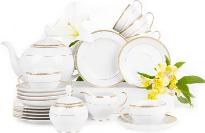 Produktbild von Konsimo Teeservice für 6 Personen (15-teilig) "NEW HOLLIS GOLD", Weiß, Porzellan, Classic, 200 ml / 15 cm / 21 cm / 1,5l / 200 ml / 200 ml