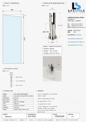 Produktbild von Glaszentrum Hagen 80x200x80 cm Seitenteil für Vordächer Weiß