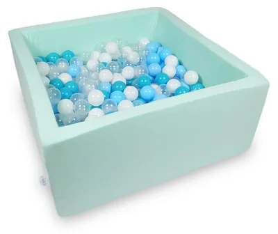 Image de Dry Pool 90x90x40cm menthe avec 400 balles : turquoise, blanc, transparent, bleu clair