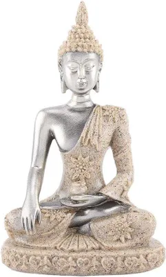 Produktbild von Unyqoos® Buddha-Figur aus Harz & Steingut – sitzender, meditierender Deko-Buddha, handgearbeitet, ruhige Tisch- und Wohnraumdekoration
