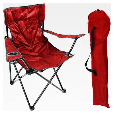 Produktbild von Anglersessel Campingstuhl Faltstuhl Regiestuhl Rot mit Getränkehalter und Tasche