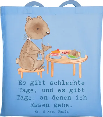 Produktbild von Mr. & Mrs. Panda Schultasche Bär Essen gehen - Sky Blue - Geschenk, Restaurant, Büchertasche, Tote Bag, Tasche, Jutebeutel, Shopping, Restaurantbesuch, Beutel