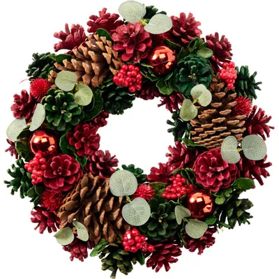 Image de Couronne de Noël avec des cônes de pin et des baies, diamètre 34 cm