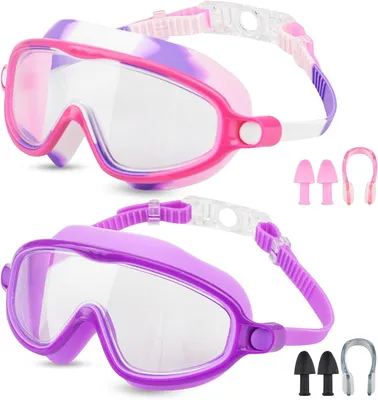Image de Lunettes de natation pour enfants, lot de 2, pour les enfants de 3 à 15 ans, anti-buée, protection UV, étanches, pour la natation