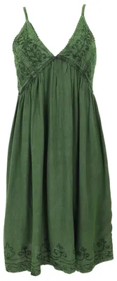 Produktbild von Besticktes Boho Sommerkleid, Midikleid, Indisches Knielanges Hippie Kleid - Dunkelgrün, Damen, Viskose, Kleider